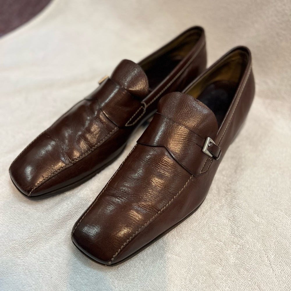Men’s Prada, Brown Leather Monk Strap Italian Loafers Size Us 12 UK 11 EU 46 ￼